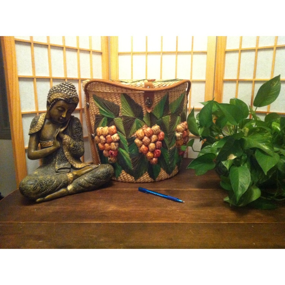Shabby Chic Rare 1960's Large Wicker Basket, Grape pattern
